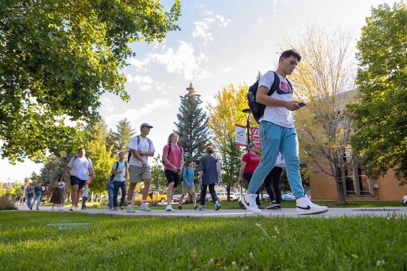 Students walking on campus.