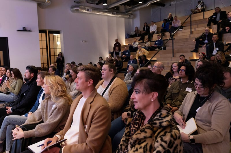 Attendees of Utah Business' Founder Friday Series listen to a presentation by Fernanda Böhme. | Photo by Marielle Scott, Deseret News