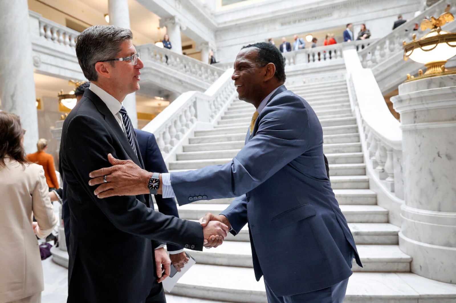 Texas Instruments CEO Haviv Ilan and Utah Rep. Burgess Owens Photo by Kristin Murphy, Deseret News