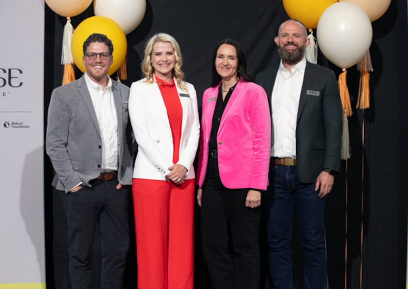 The founders of PHASE Alliance announce the official launch of PHASE during a public event on Thursday, May 16 at Trolley Square in Salt Lake City. Pictured from left to right are Clay Olsen, CEO of PHASE and co-founder of Fight the New Drug; Elizabeth Smart, PHASE board member and founder of the Elizabeth Smart Foundation; Kacie Malouf, PHASE board chair and co-founder of the Malouf Foundation; and Sam Malouf, PHASE board member and co-founder of the Malouf Foundation.