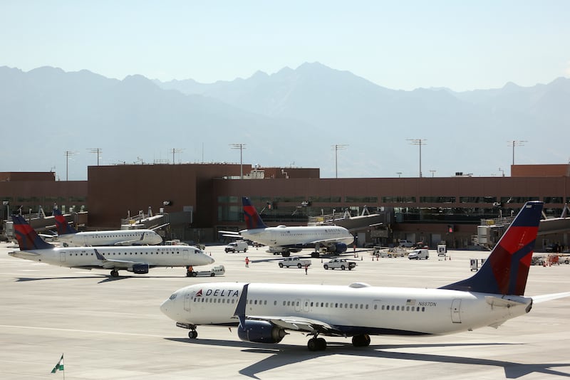 Delta planes are pictured at the Salt Lake City International Airport.