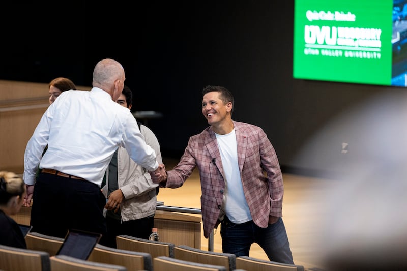 Mike presenting to UVU Students during the Reed and Christine Halladay Executive Lecture Series. | Photo by Isaac Hale