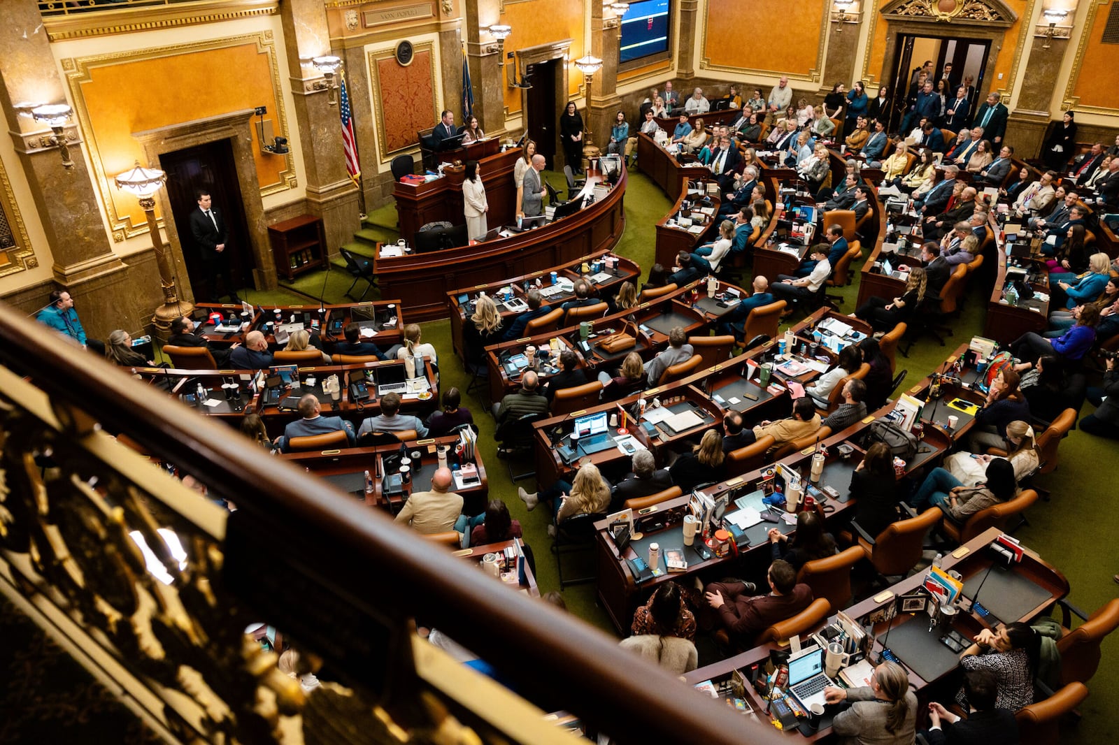 Utah Gov. Spencer Cox addresses the Utah House of Representatives in the house chamber as they conclude the 2024 legislative session on Saturday, March 2, 2024. | Photo by Megan Nielsen, Deseret News