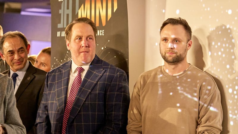 From left to right: Dr. Manish Parashar, Rep. Jefferson Moss and Zach Holmquist at an event at The Leonardo.