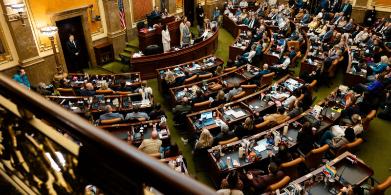 Utah Gov. Spencer Cox addresses the Utah House of Representatives in the house chamber as they conclude the 2024 legislative session on Saturday, March 2, 2024. | Photo by Megan Nielsen, Deseret News